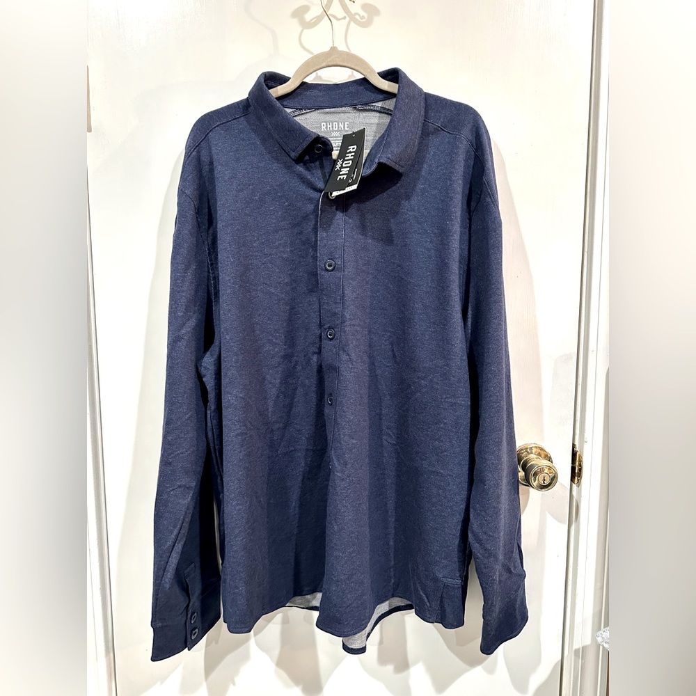 NWT - XXL Men’s Rhone Navy Blue Merino Wool Button-Down. Long-sleeved.